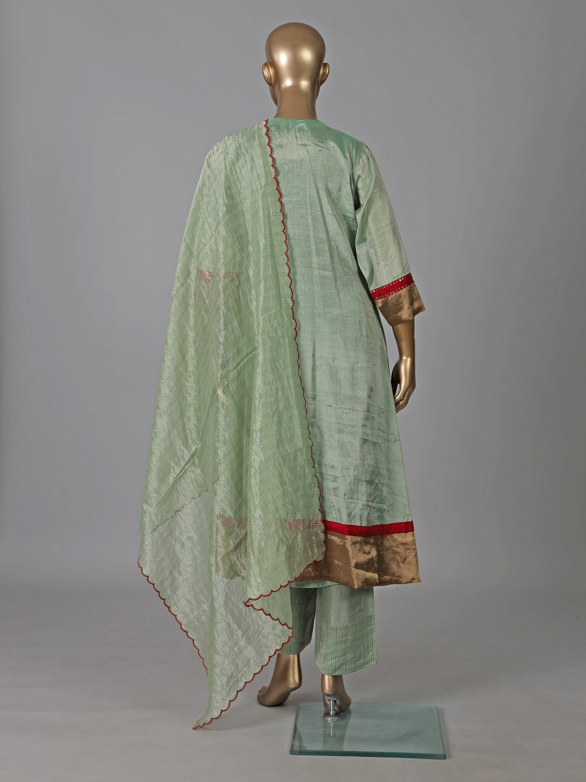 Pista green silk yoke style festive salwar suit
