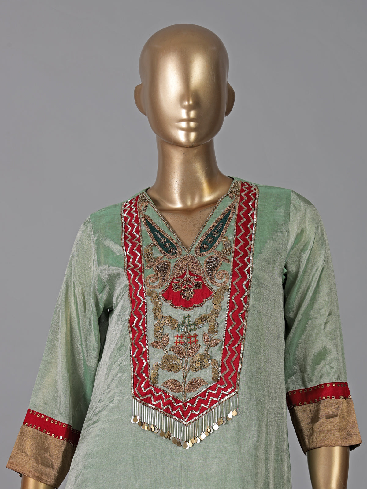 Pista green silk yoke style festive salwar suit