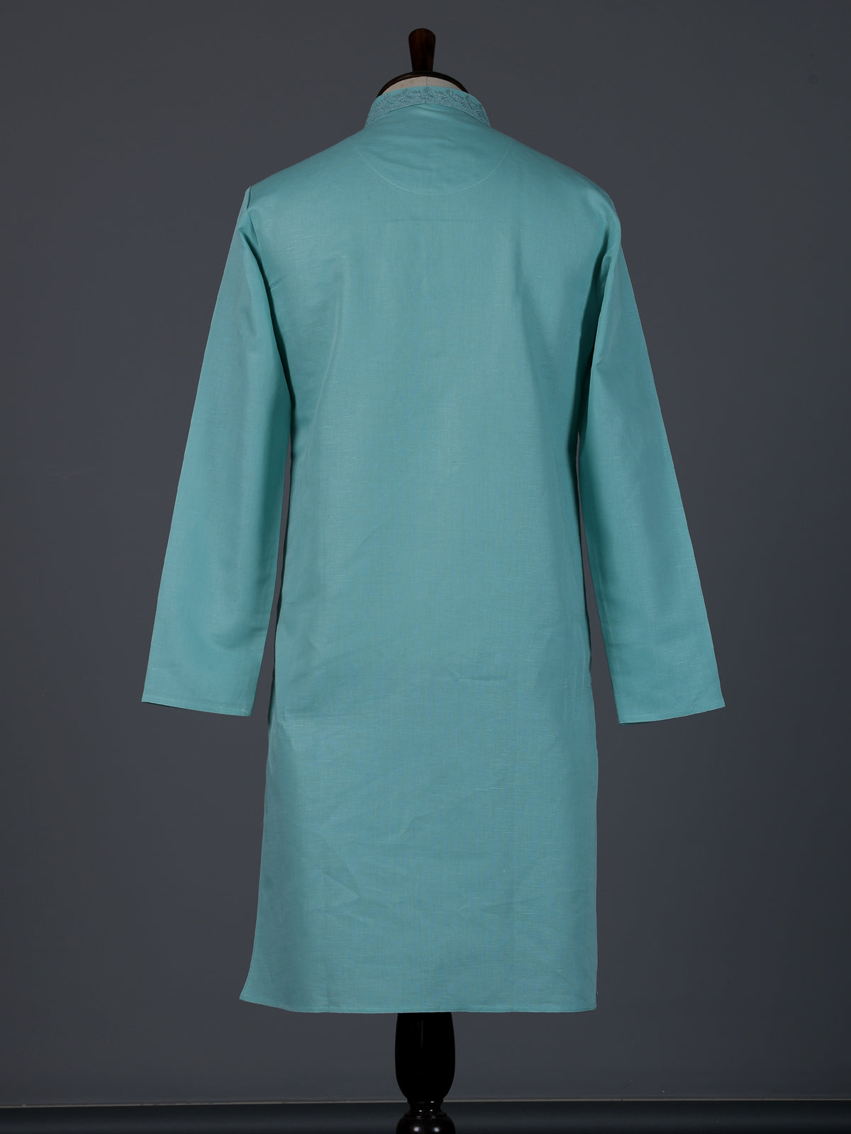 Aqua blue cotton linen thread work festive kurta suit
