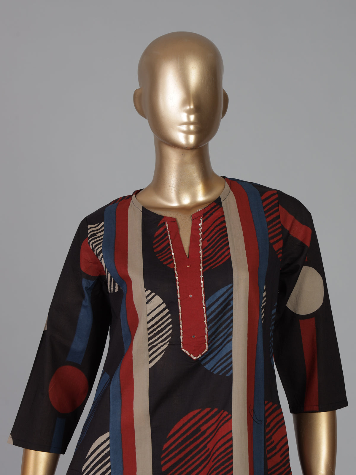 Black silk printed straight cut casual kurti set