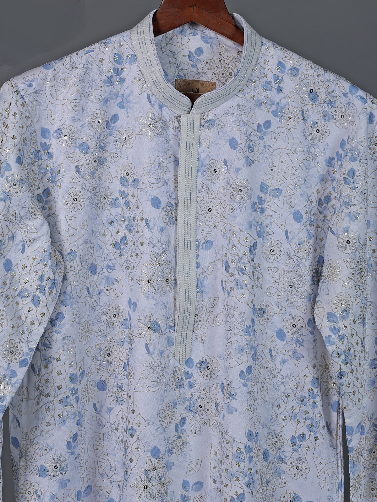 White floral printed cotton silk resham work kurta suit