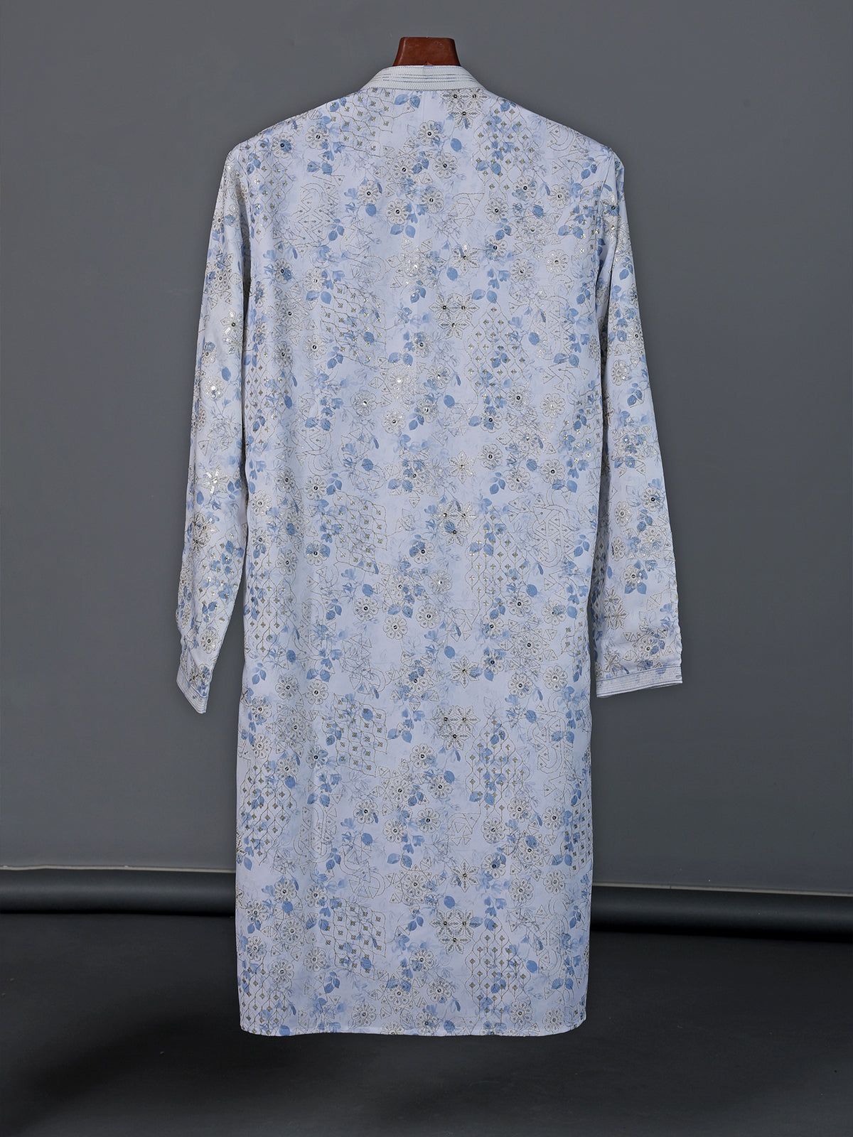 White floral printed cotton silk resham work kurta suit