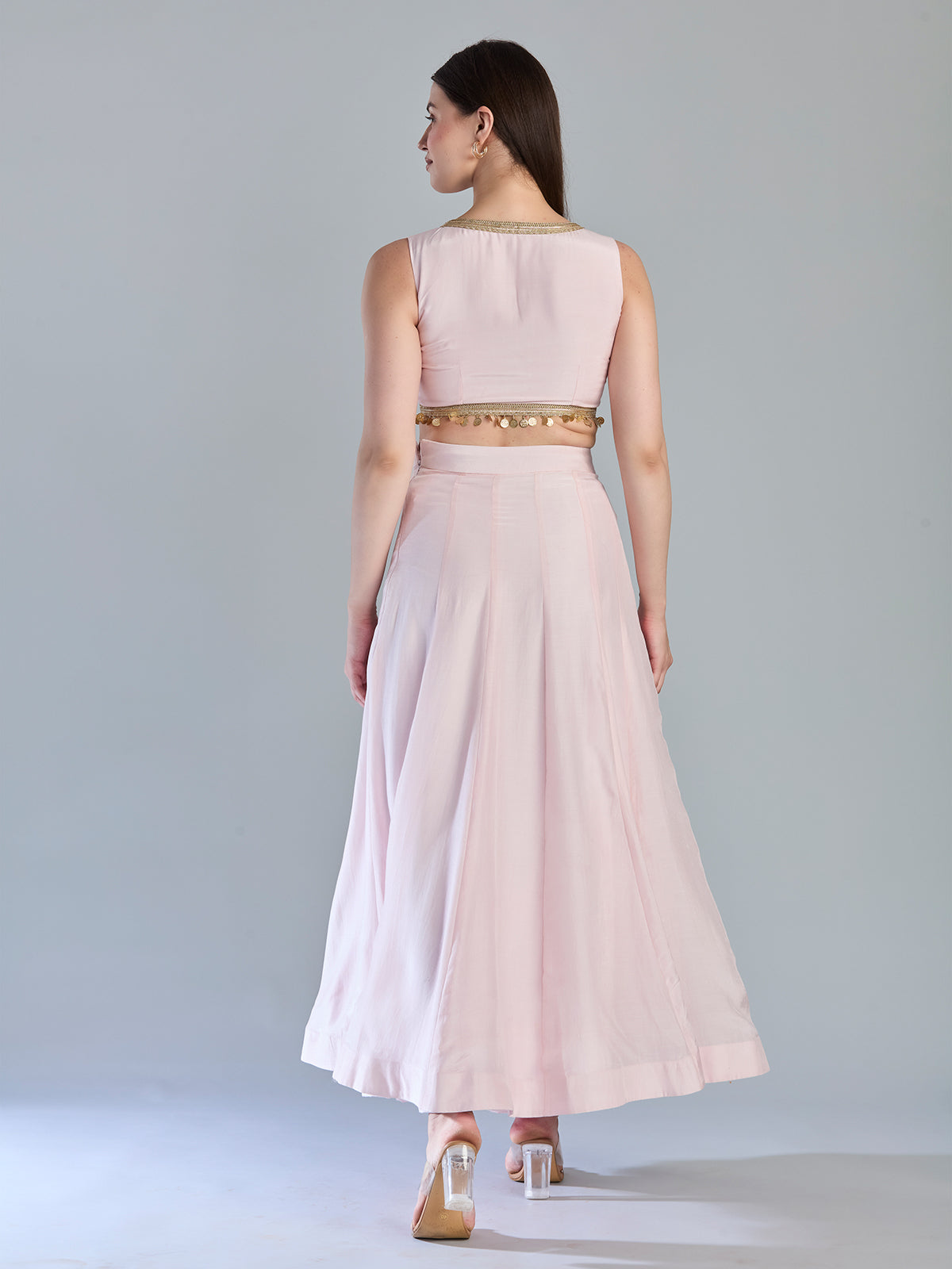 Pastel pink silk kundan zardosi designer lehenga choli ensemble