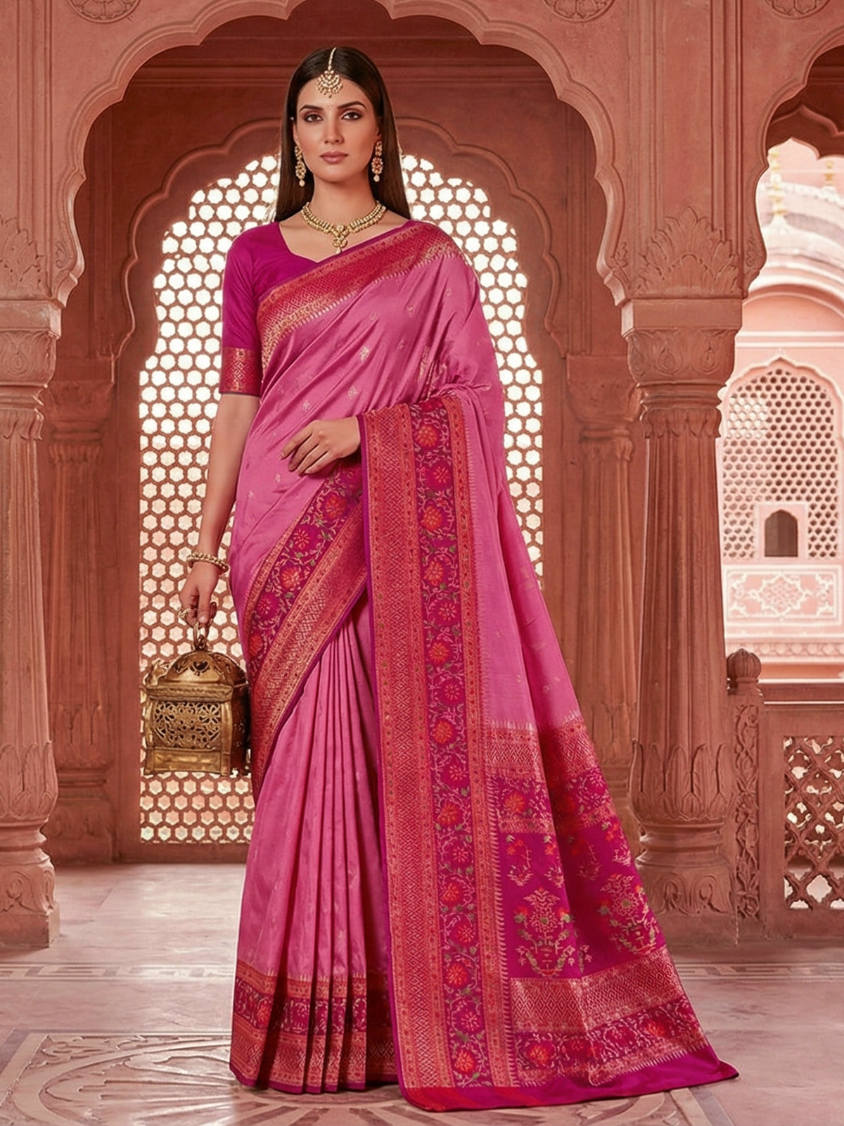 Rani pink pure banarasi silk dual tone festive saree