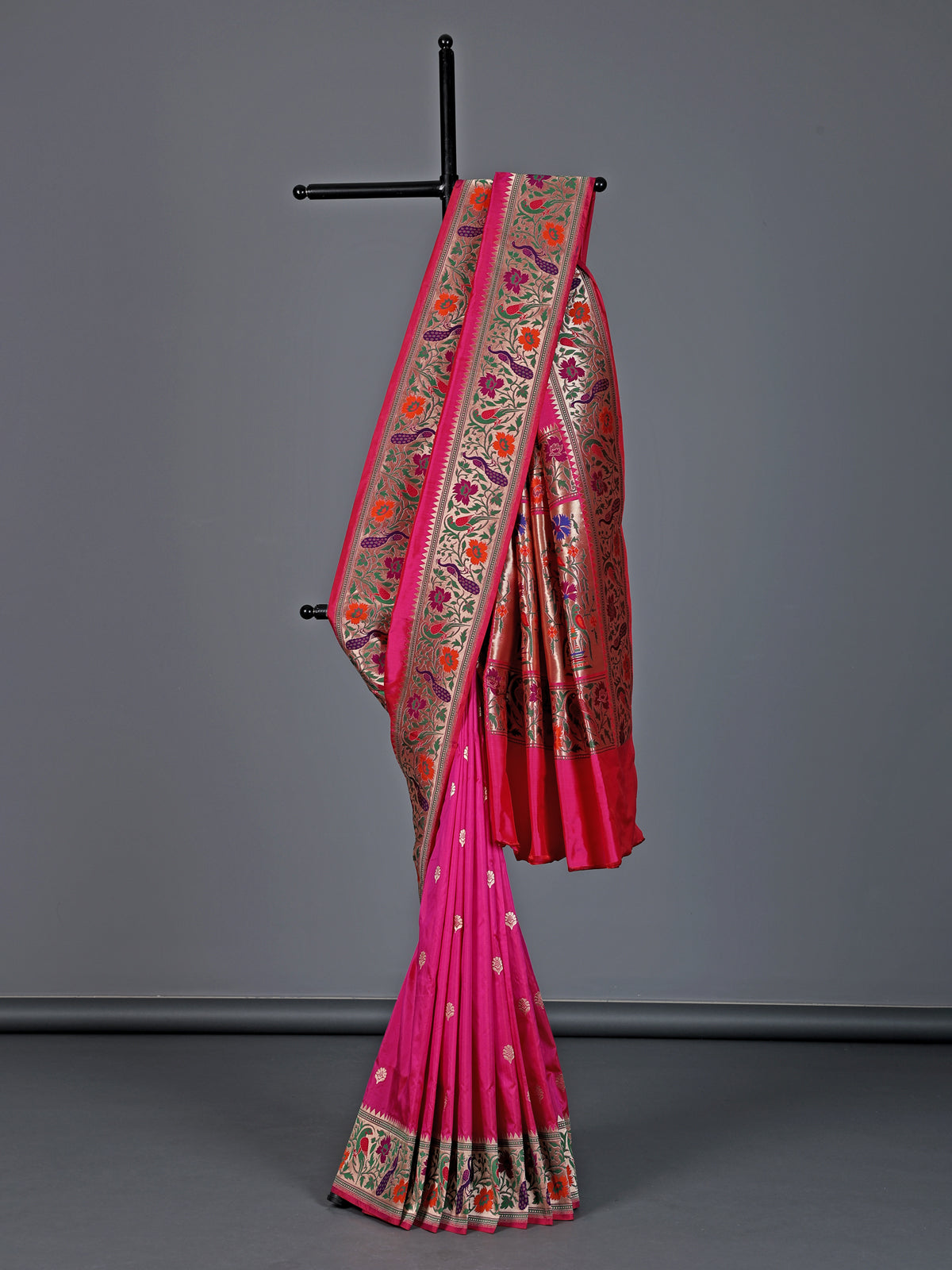 Rani pink pure banarasi silk peacock motif festive saree