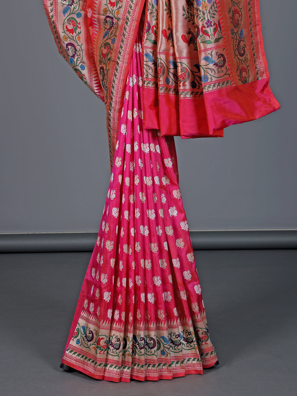 Vibrant rani pink pure banarasi silk grand festive saree