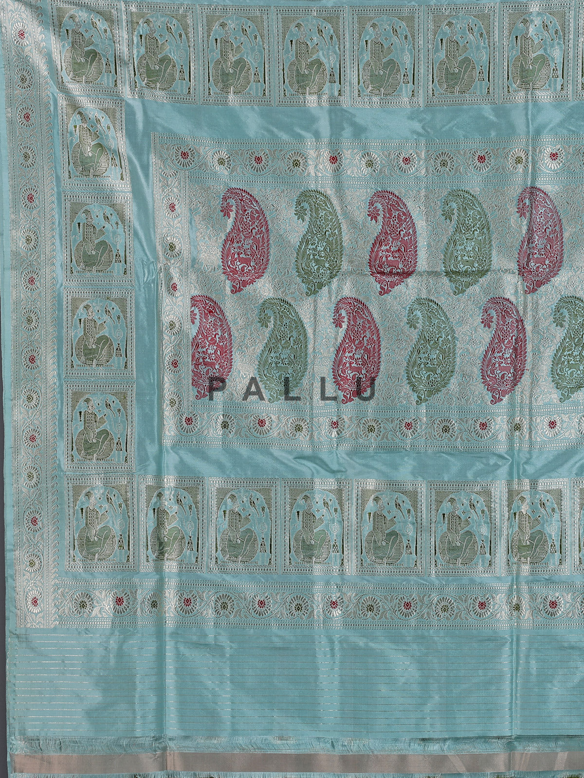 Light blue pure banarasi silk floral motif festive saree