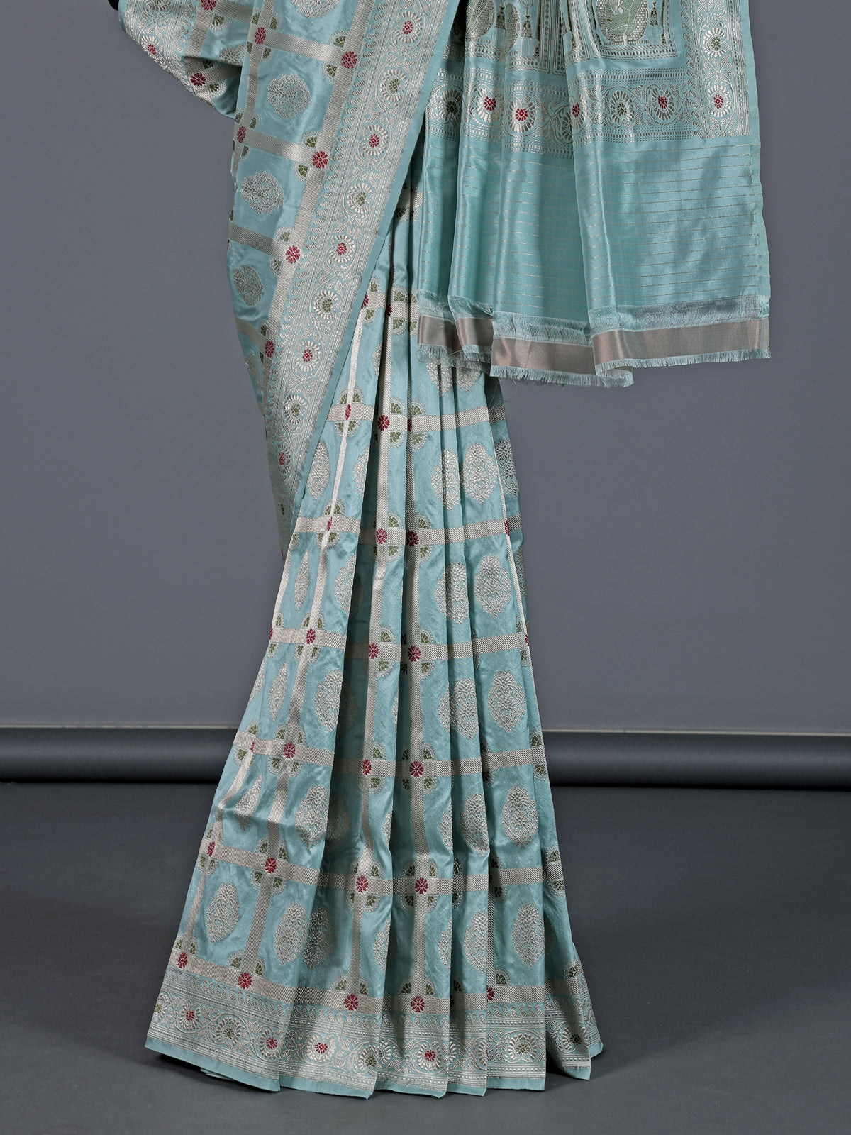 Light blue pure banarasi silk floral motif festive saree