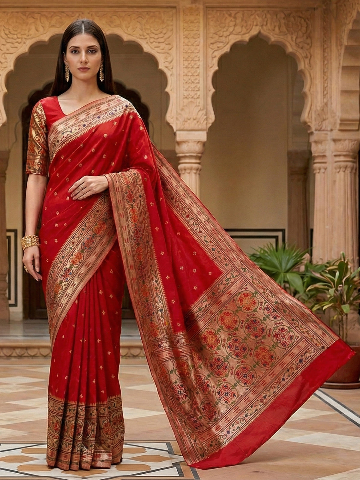 Red pure banarasi silk traditional zari festive saree