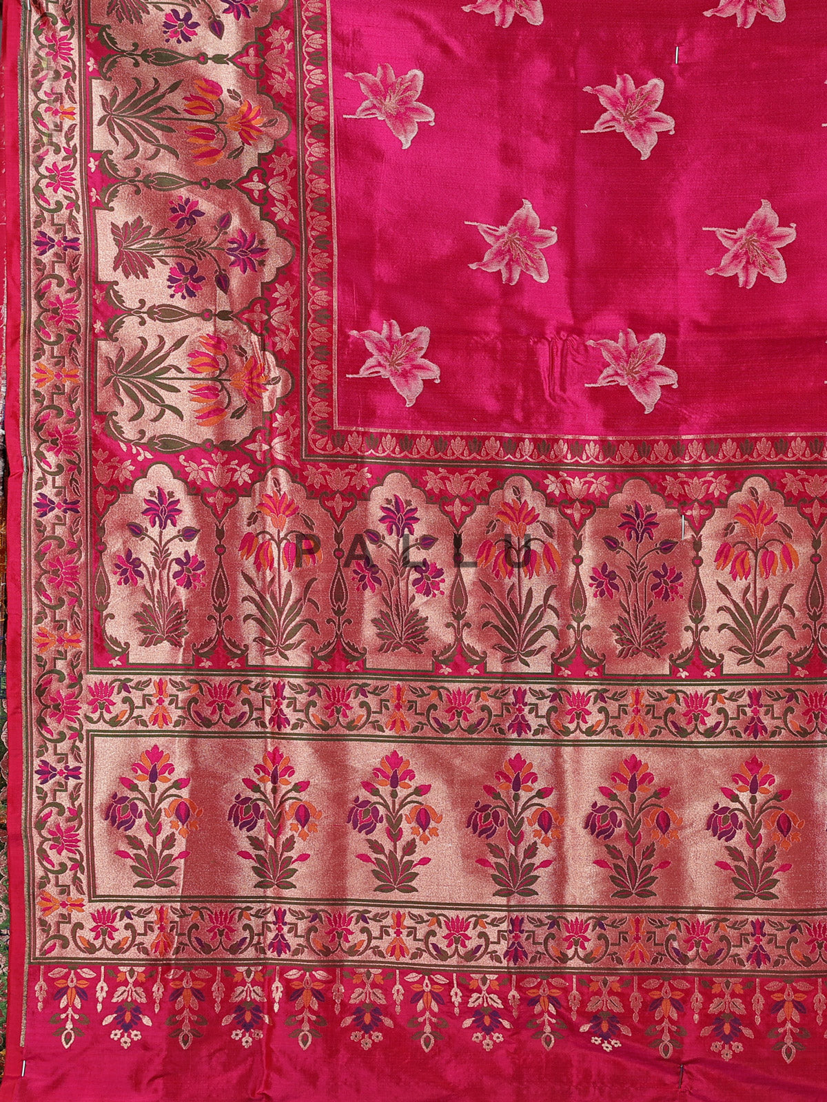 Rani pink pure banarasi silk paisley motif festive saree