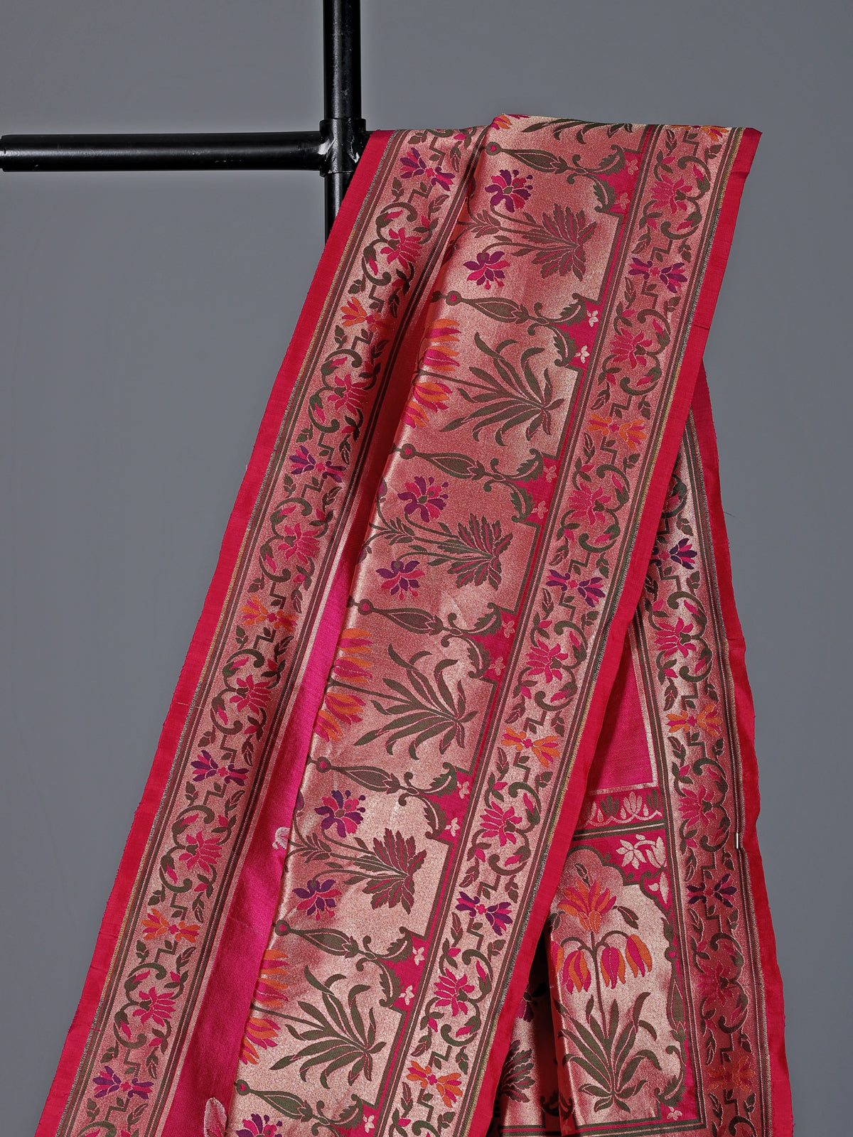Rani pink pure banarasi silk paisley motif festive saree