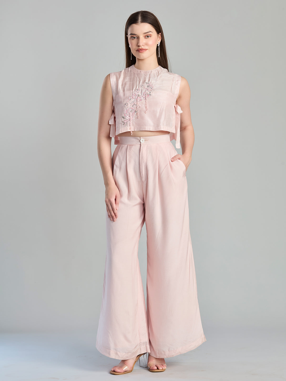 Elegant peach silk indo western designer co ord set