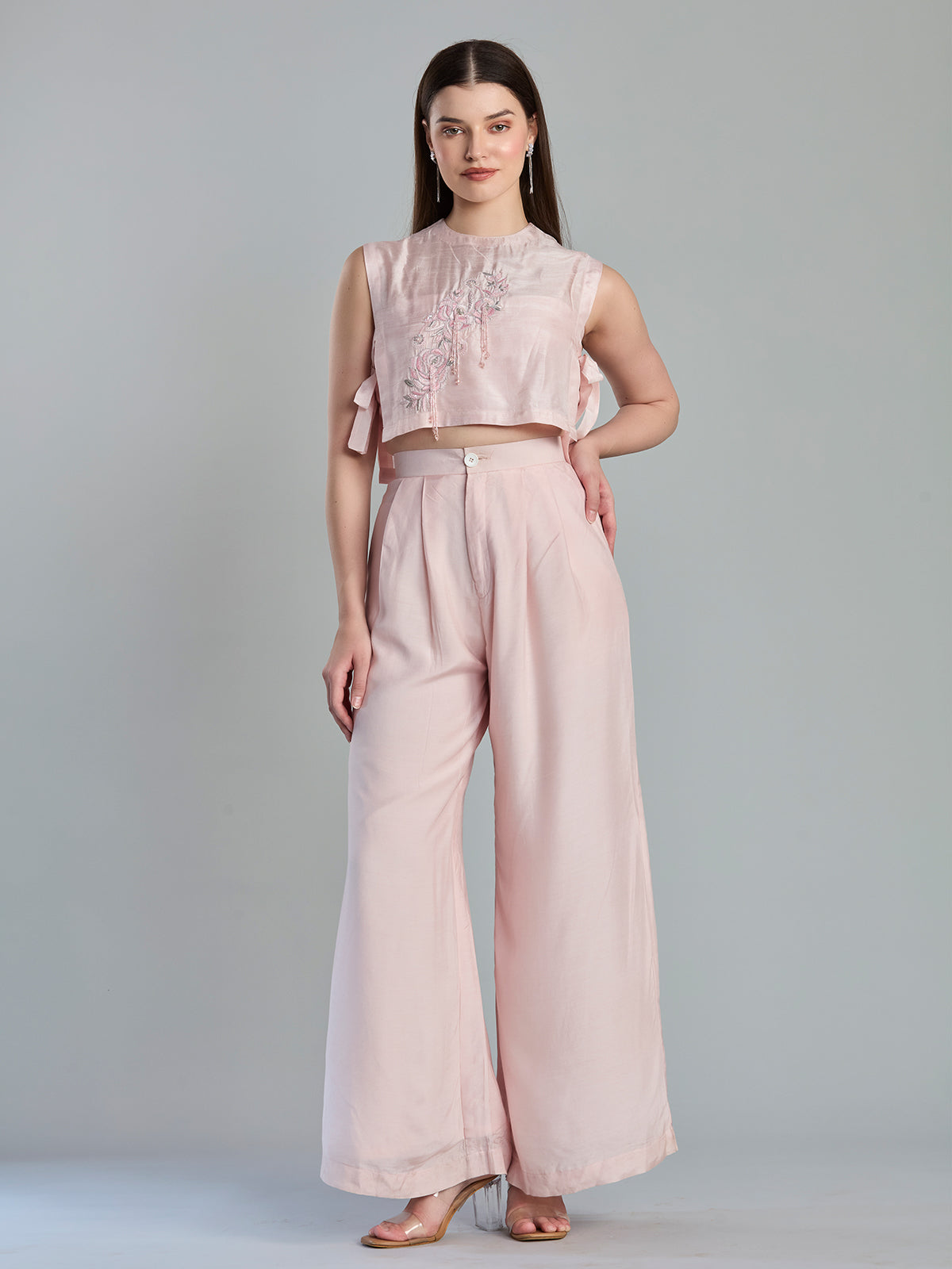 Elegant peach silk indo western designer co ord set