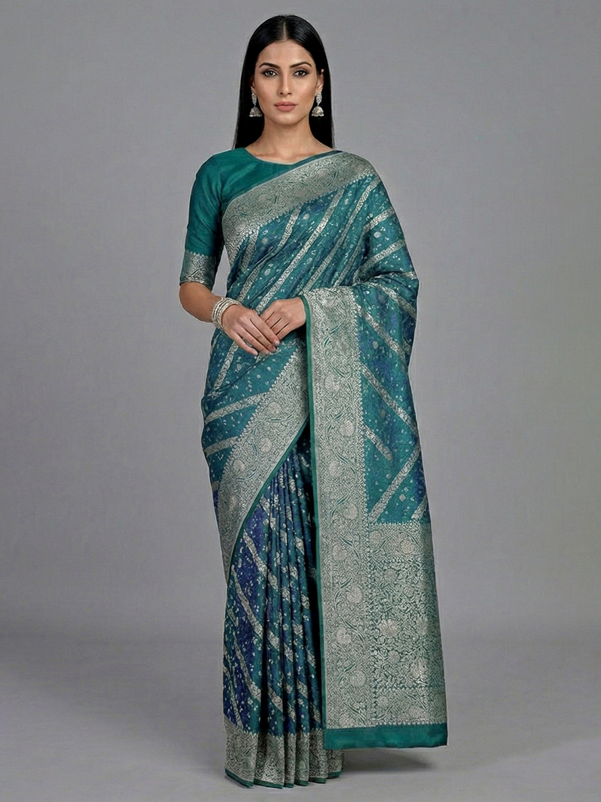 Peacock blue pure banarasi silk zari saree