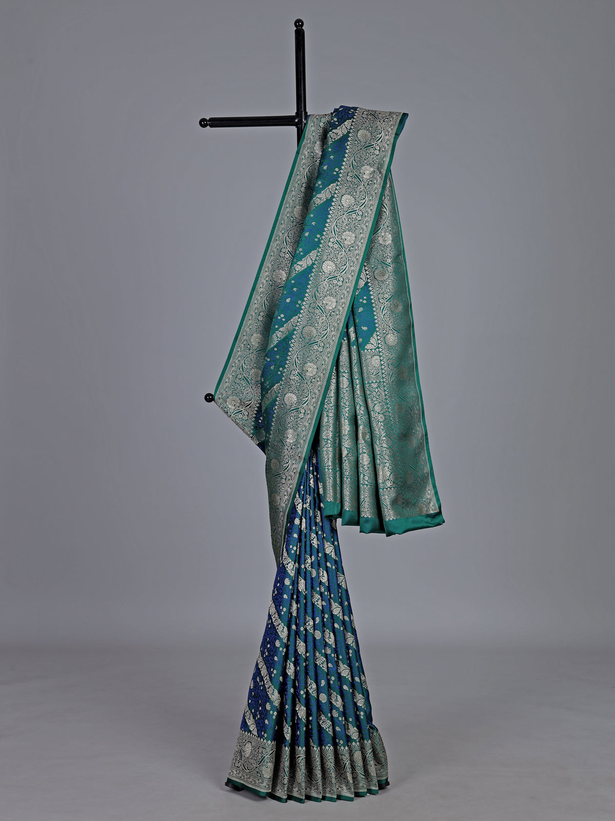 Peacock blue pure banarasi silk zari saree