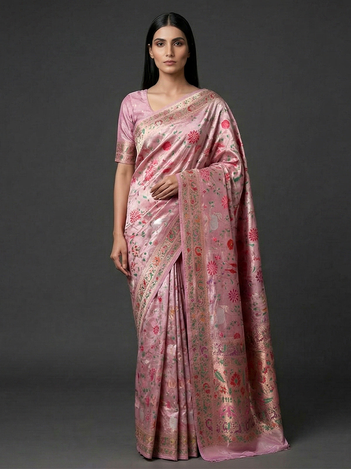 Pink pure banarasi silk saree for wedding wear