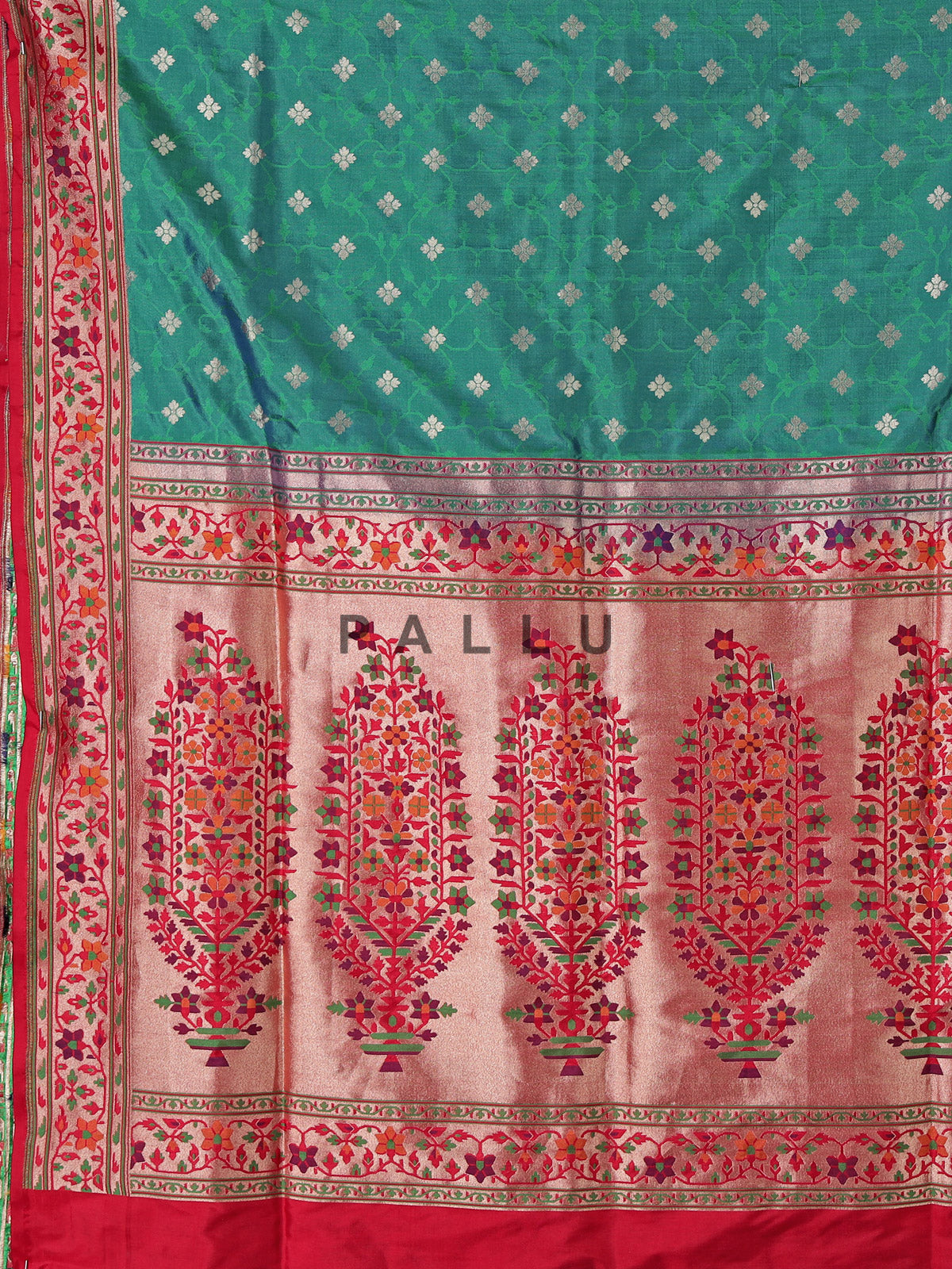 Green and red pure banarasi silk festive saree