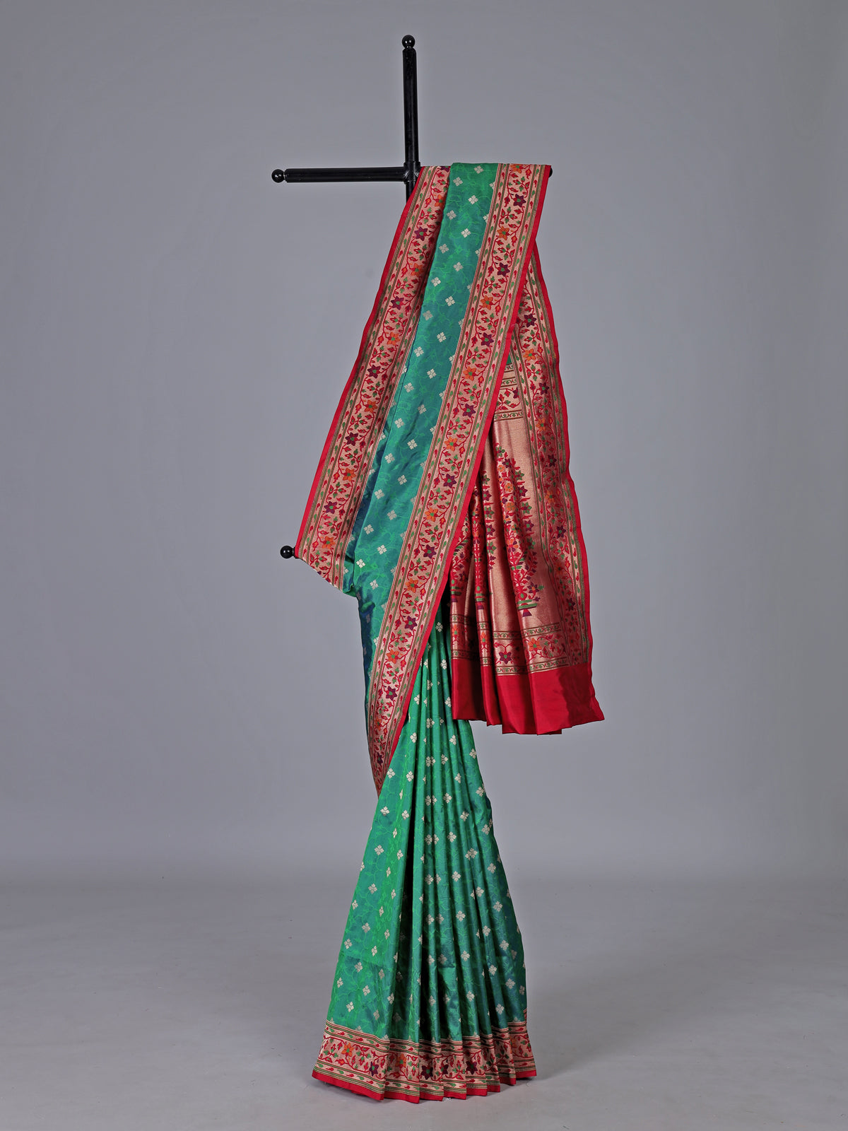 Green and red pure banarasi silk festive saree
