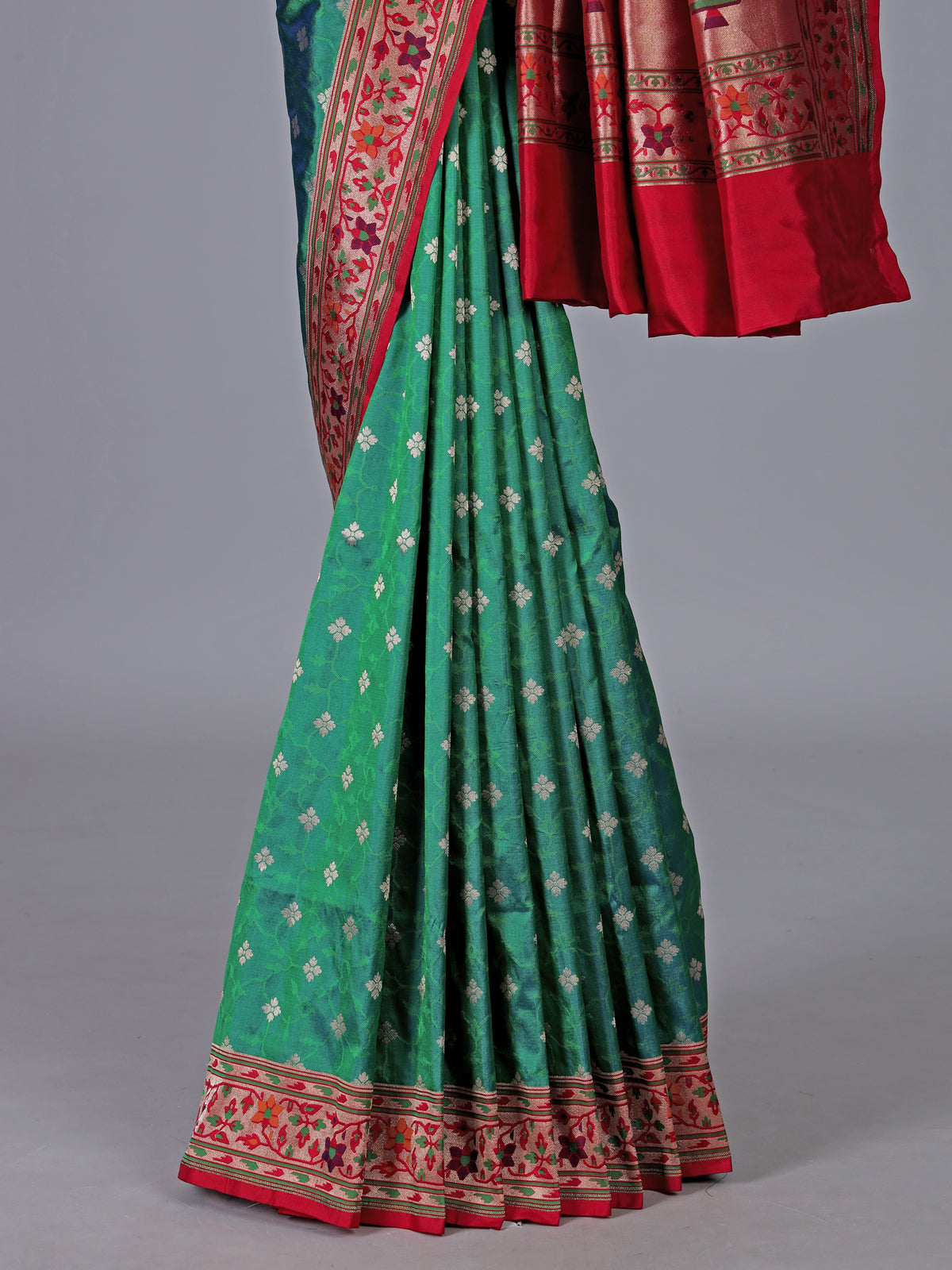 Green and red pure banarasi silk festive saree