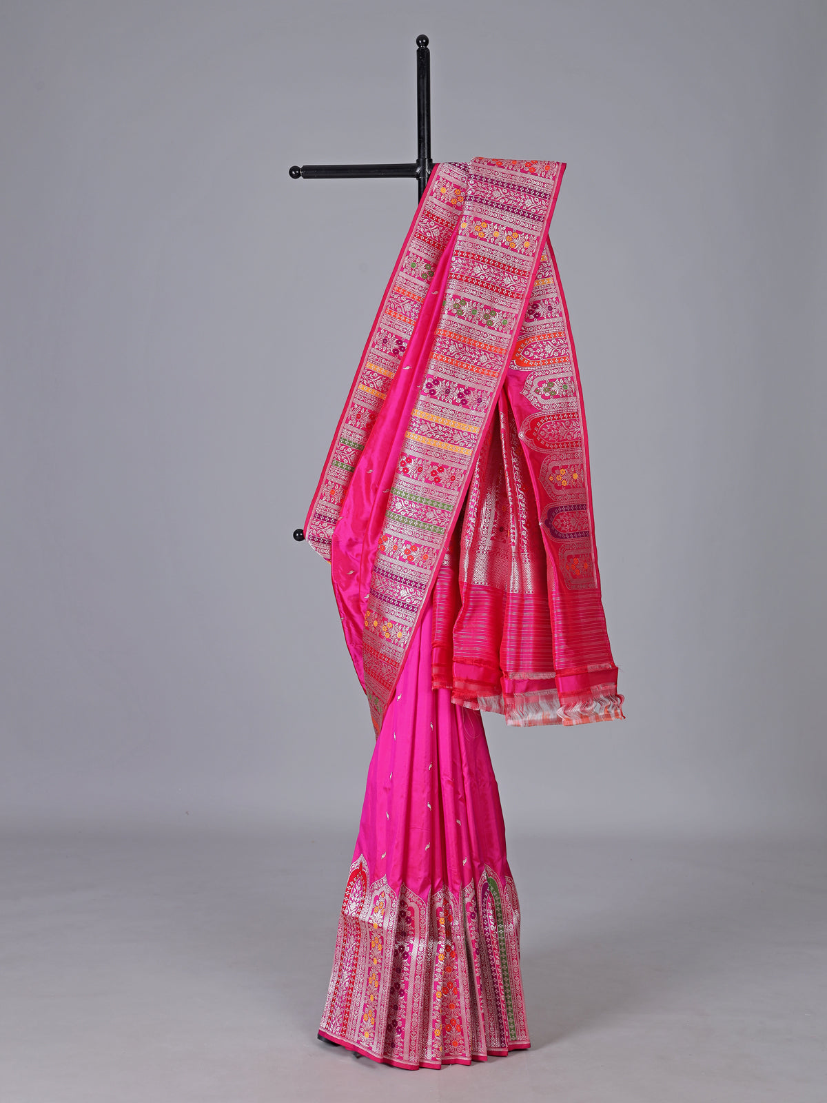 Fuchsia pink pure banarasi silk wedding saree