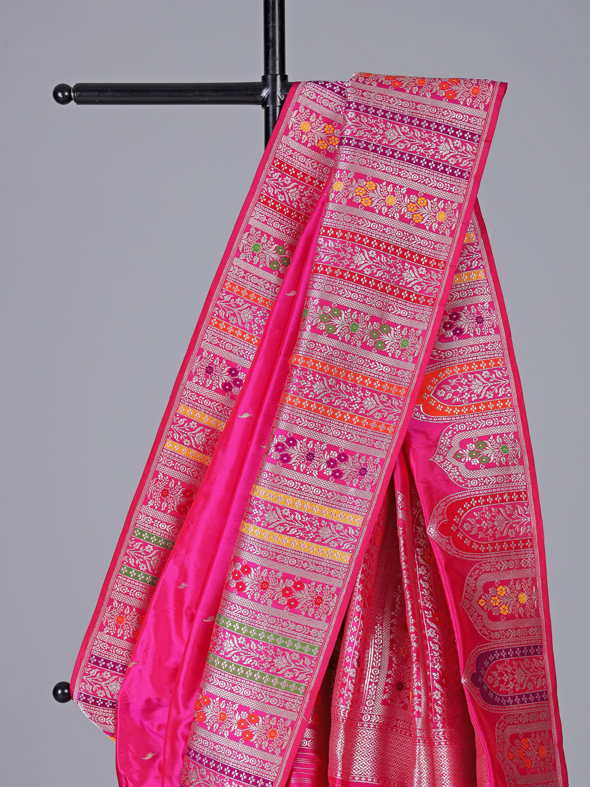 Fuchsia pink pure banarasi silk wedding saree