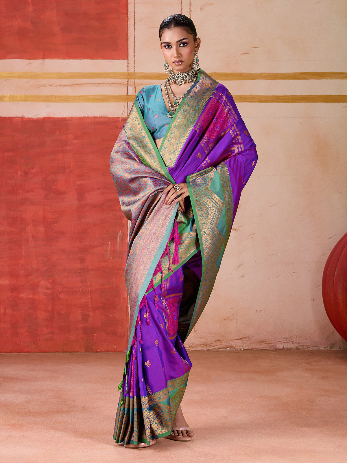 Purple silk pooja wear saree