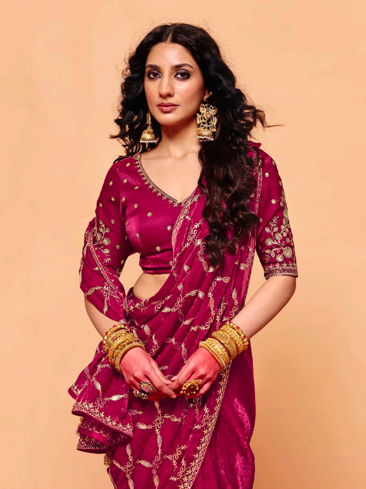 Pastel wine tissue silk embroidered occasion wear saree