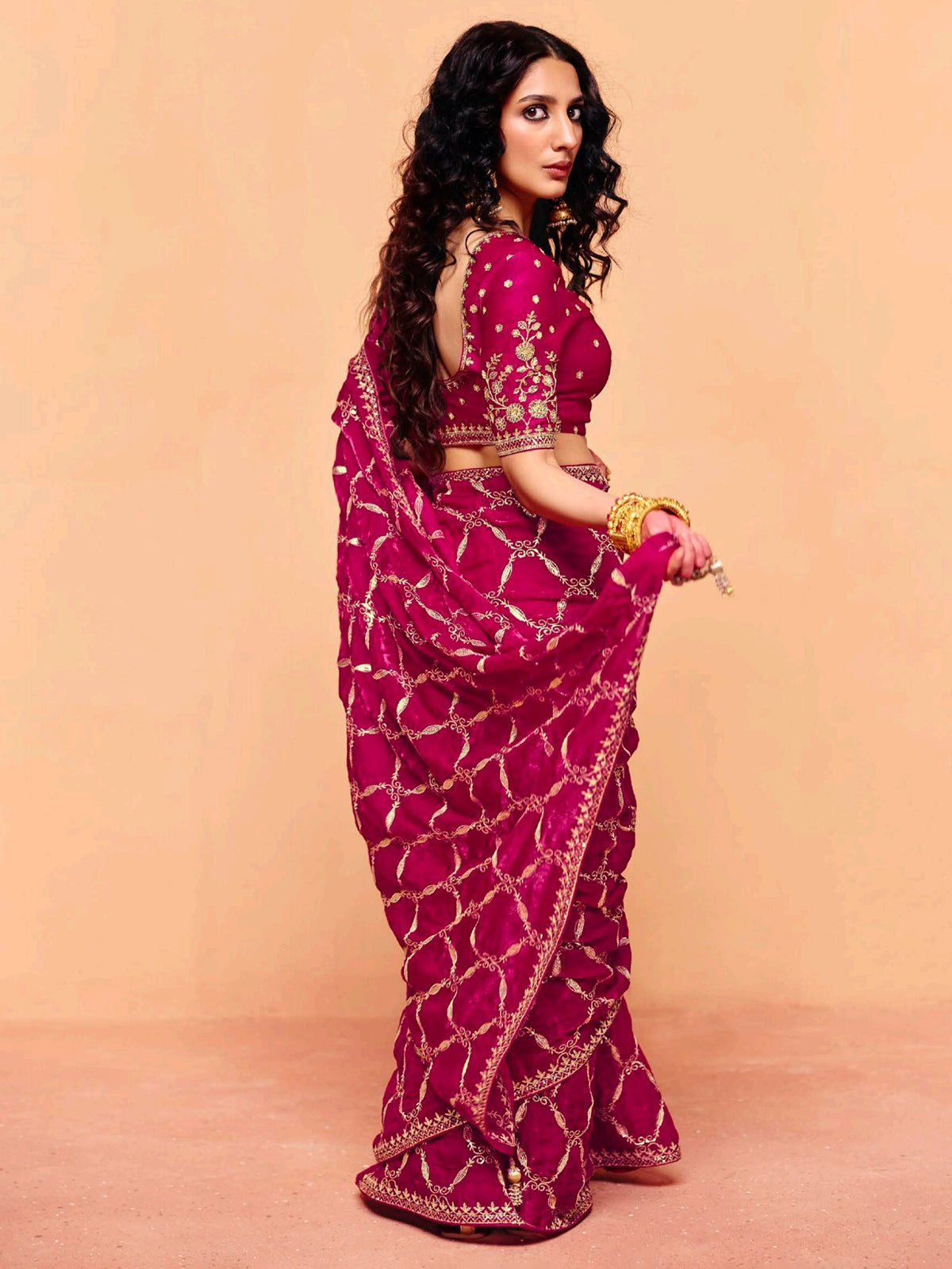 Pastel wine tissue silk embroidered occasion wear saree