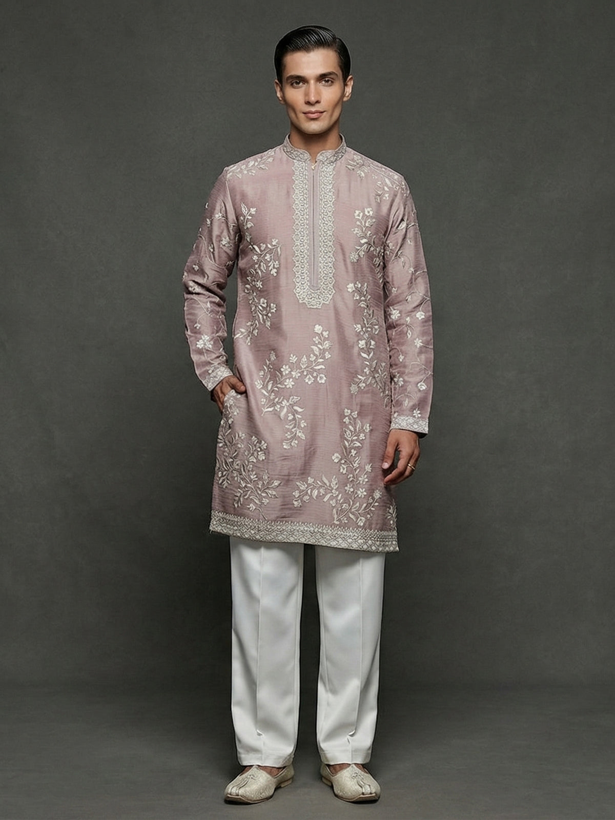 Onion pink georgette embroidered occasion kurta suit