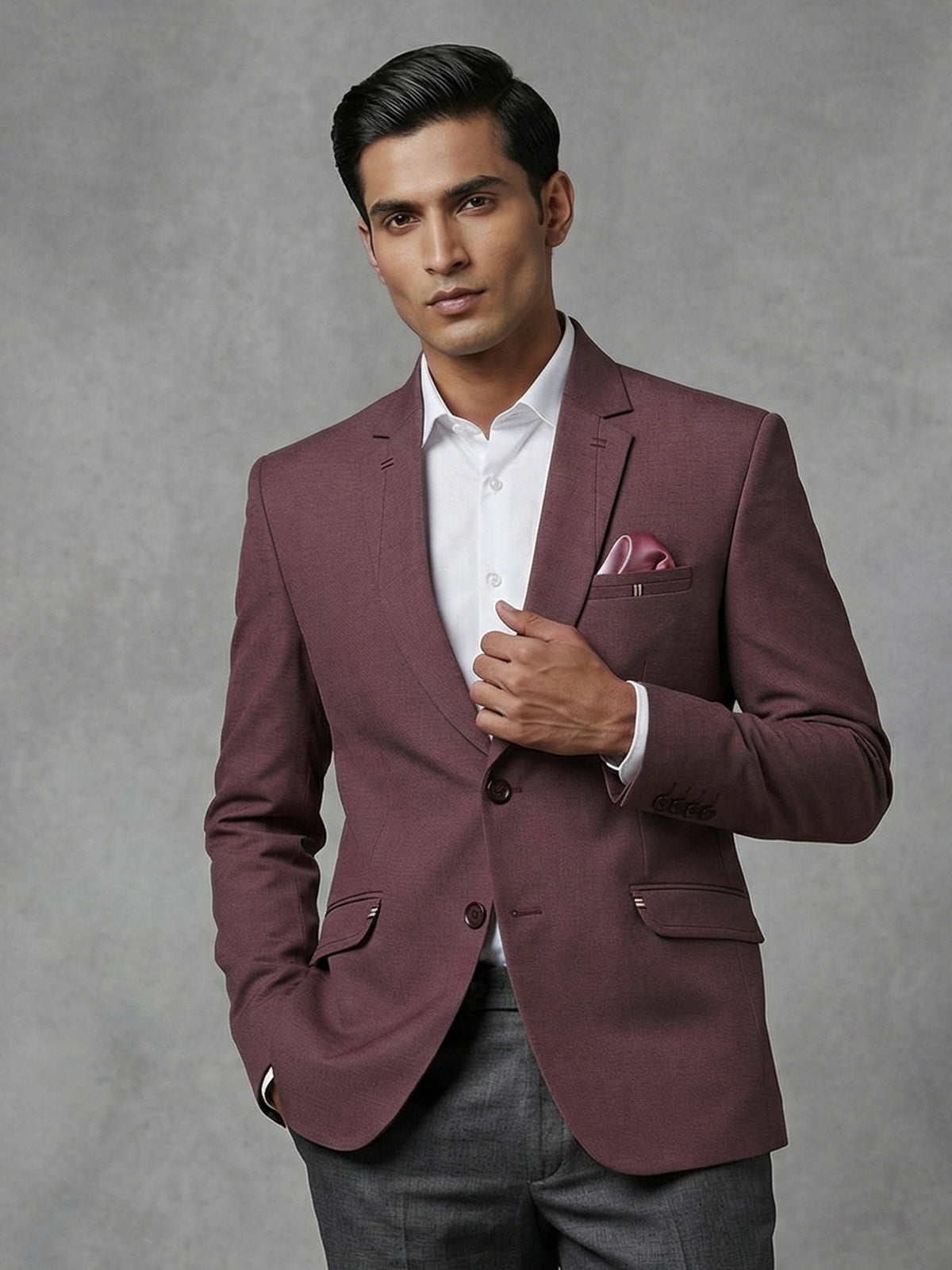 Stylish light wine terry rayon party blazer