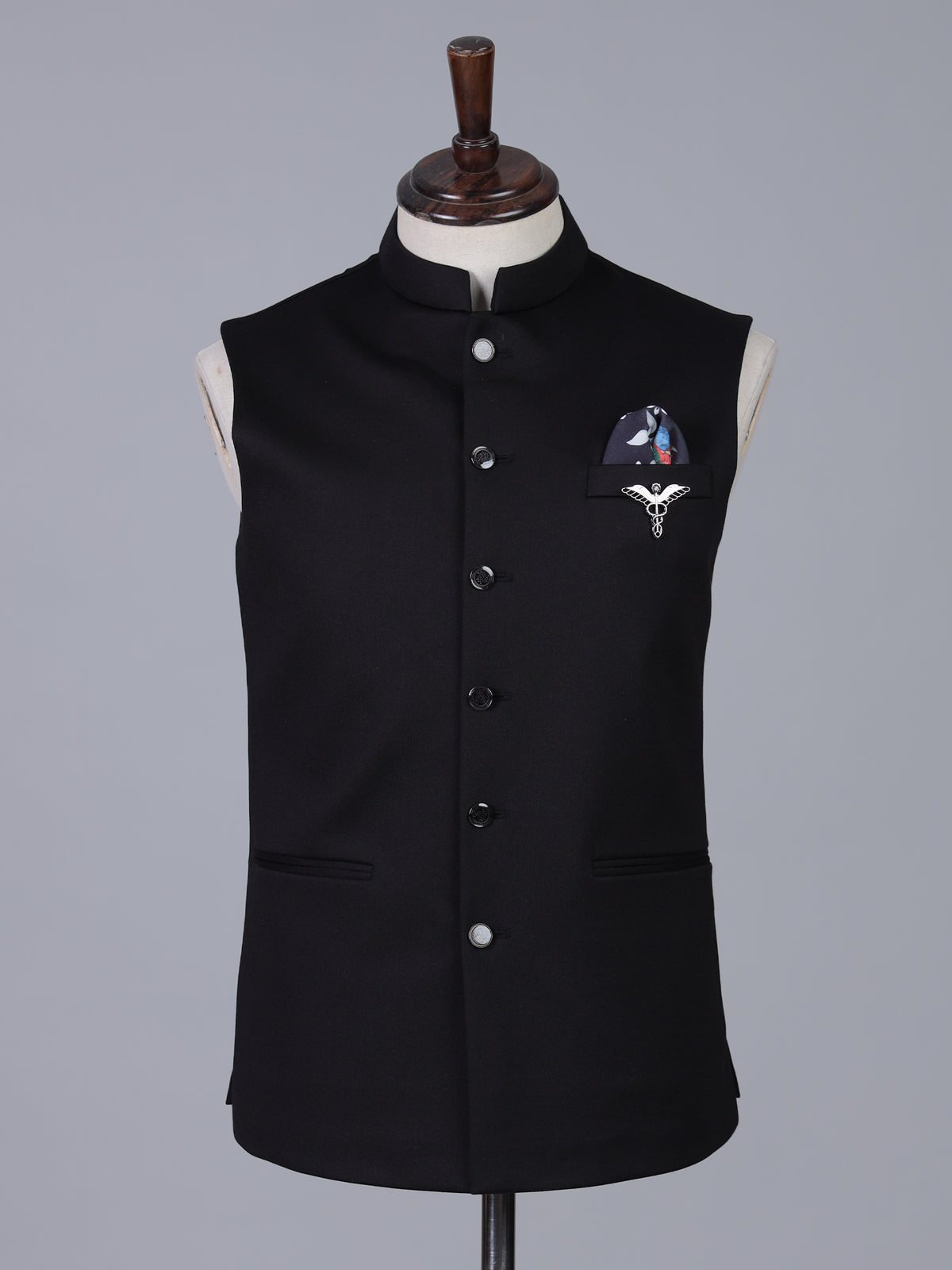 Black timeless polyester viscose waistcoat