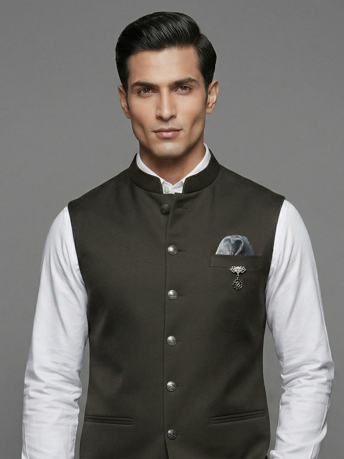 Dark green regal polyester viscose waistcoat