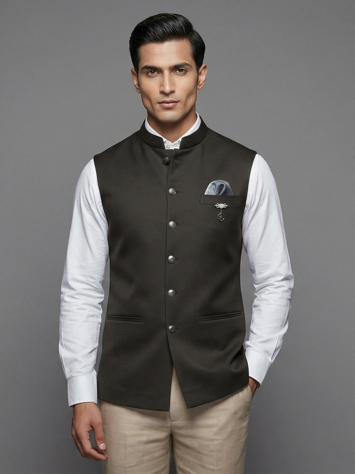 Dark green regal polyester viscose waistcoat
