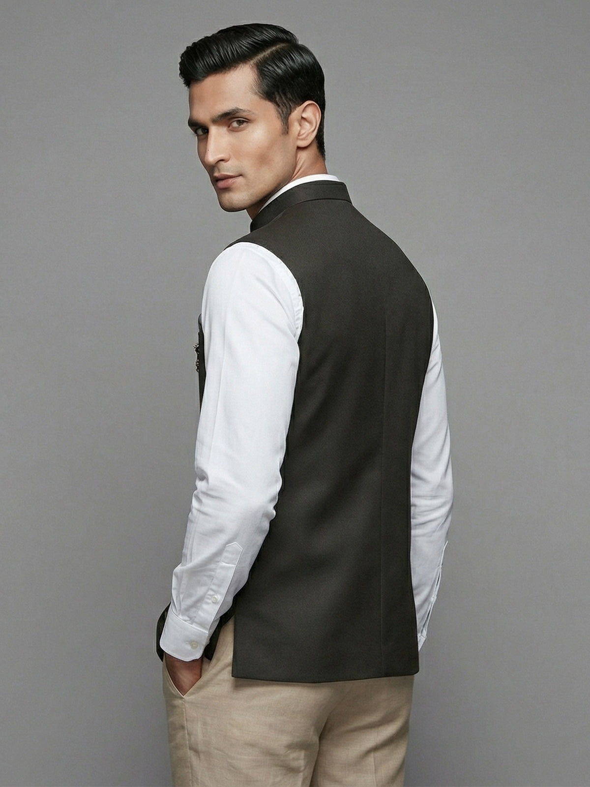 Dark green regal polyester viscose waistcoat