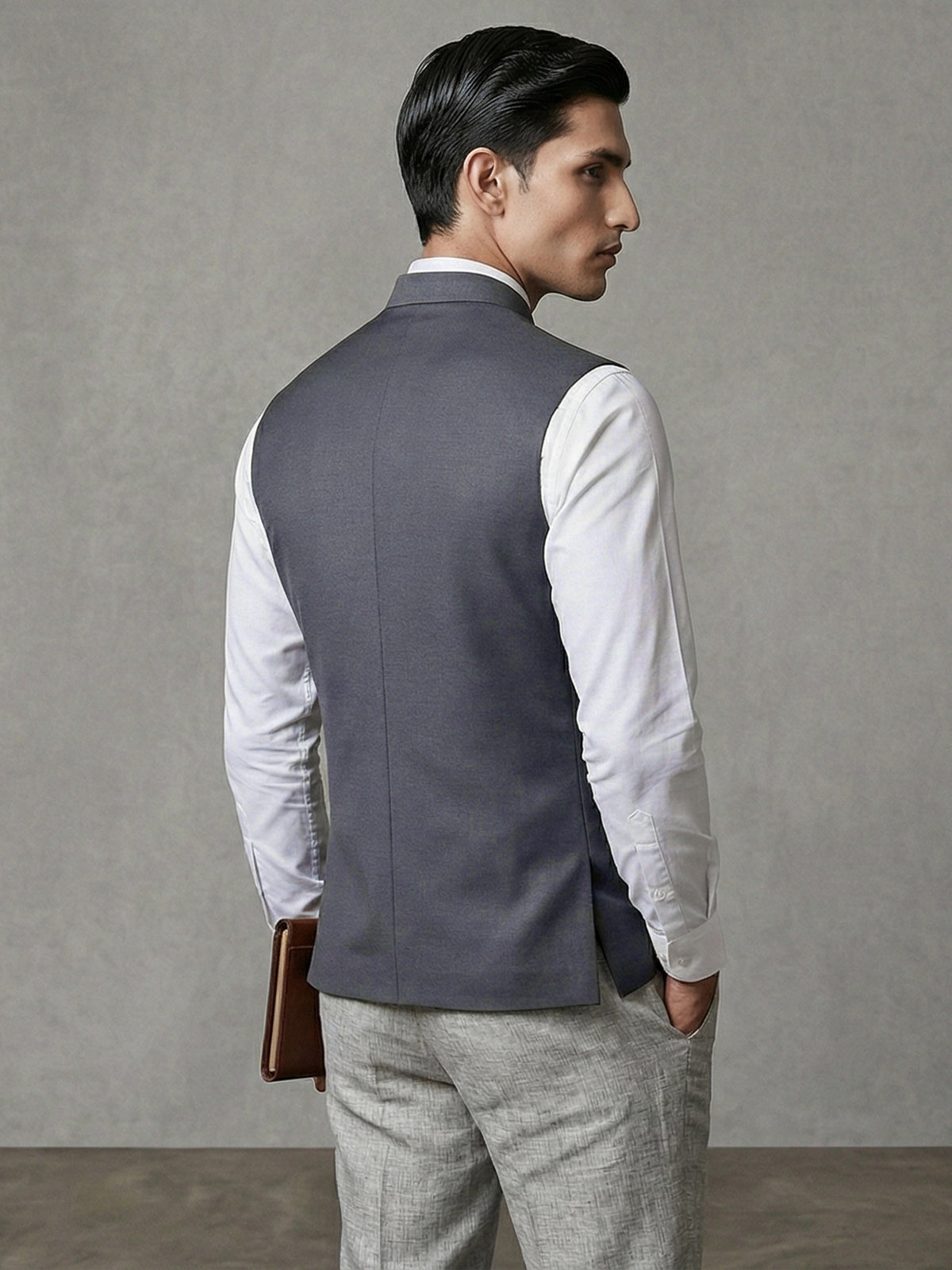 Grey versatile polyester viscose waistcoat