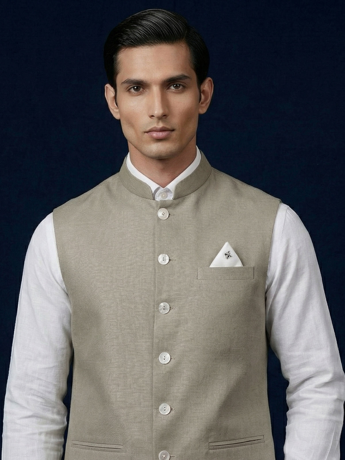 Beige classic cotton linen waistcoat