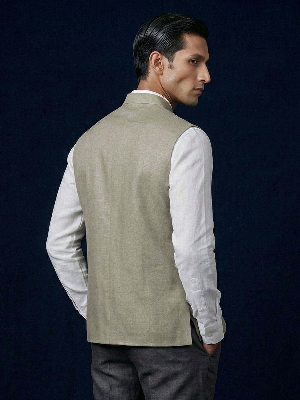 Beige classic cotton linen waistcoat