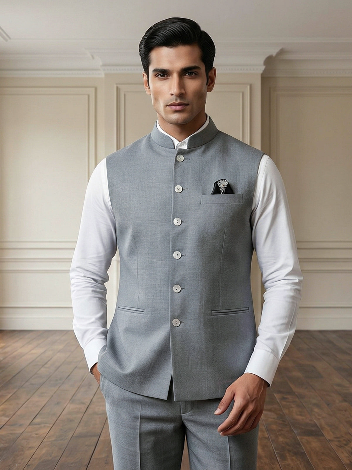 Stone grey modern cotton linen waistcoat