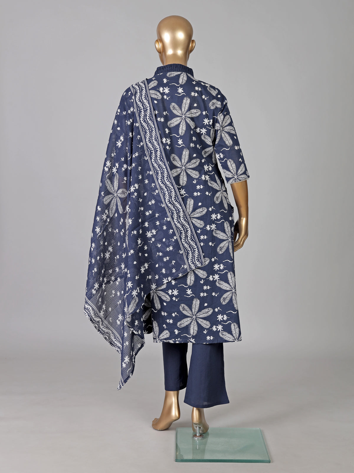 Navy cotton silk floral printed casual festive kurti set