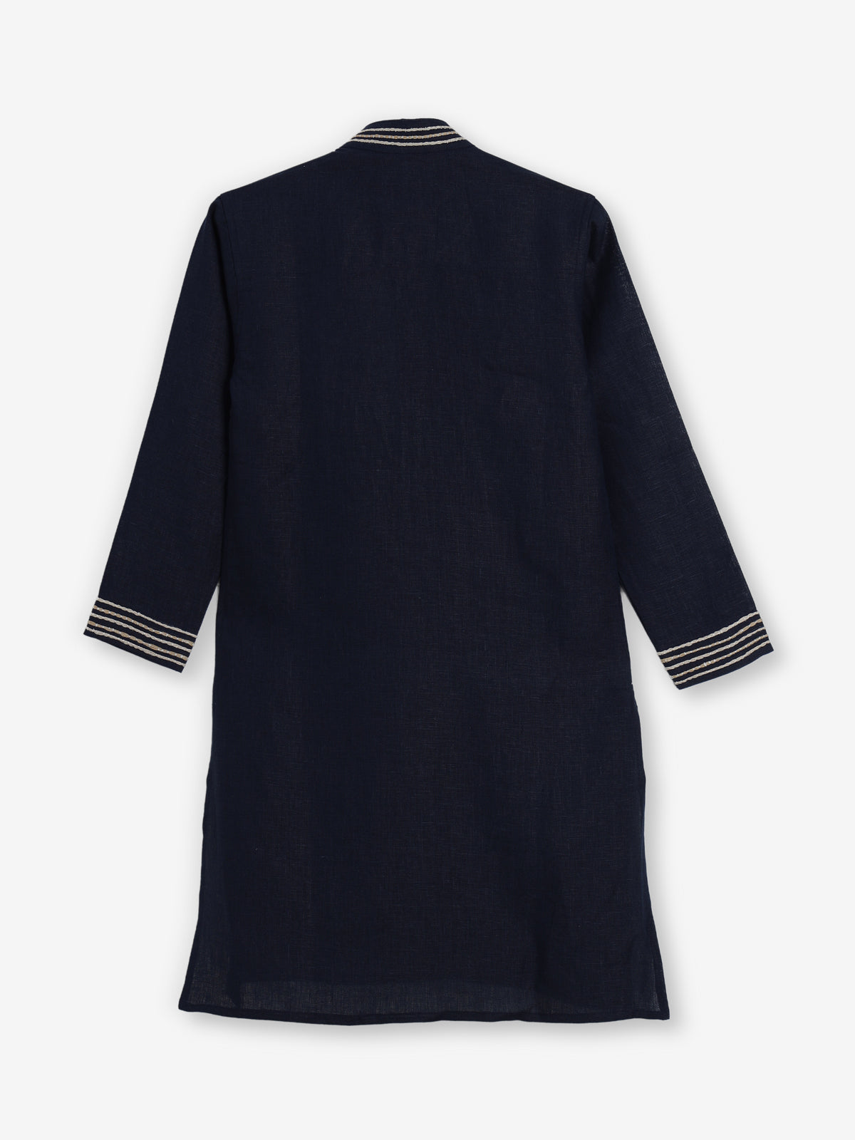 Dark navy cotton linen thread work festive kurta suit