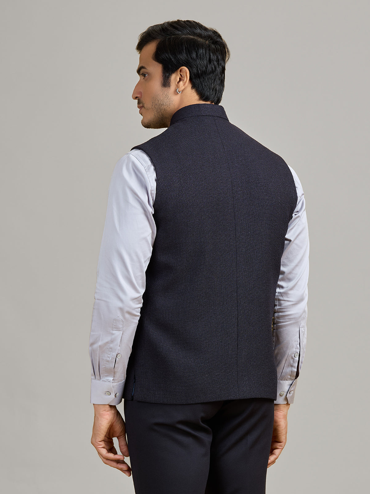 Black party wear jute waistcoat for men
