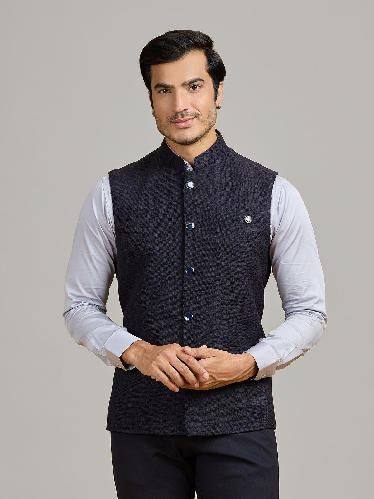 Black party wear jute waistcoat for men