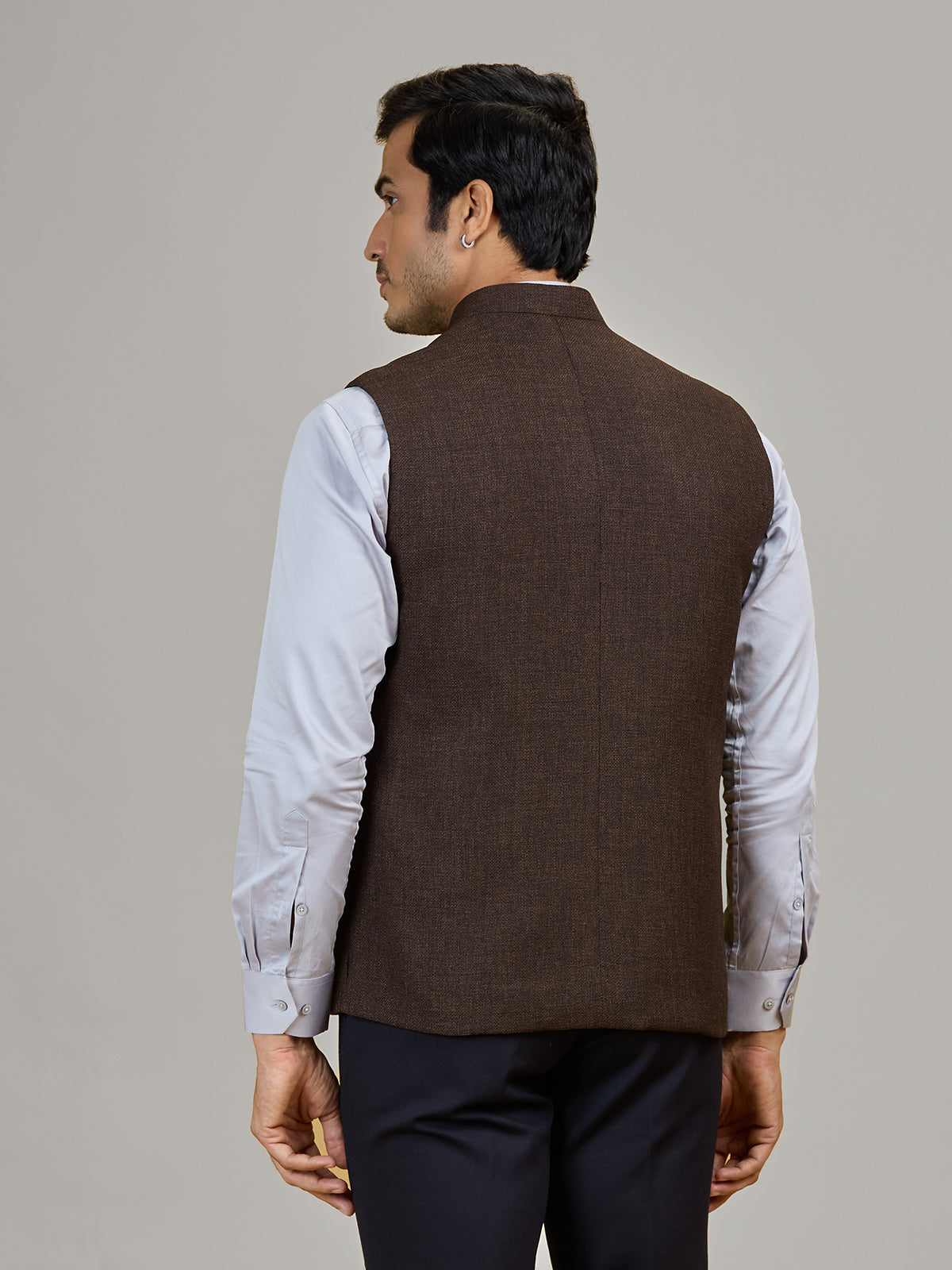 Brown formal wear jute waistcoat for men