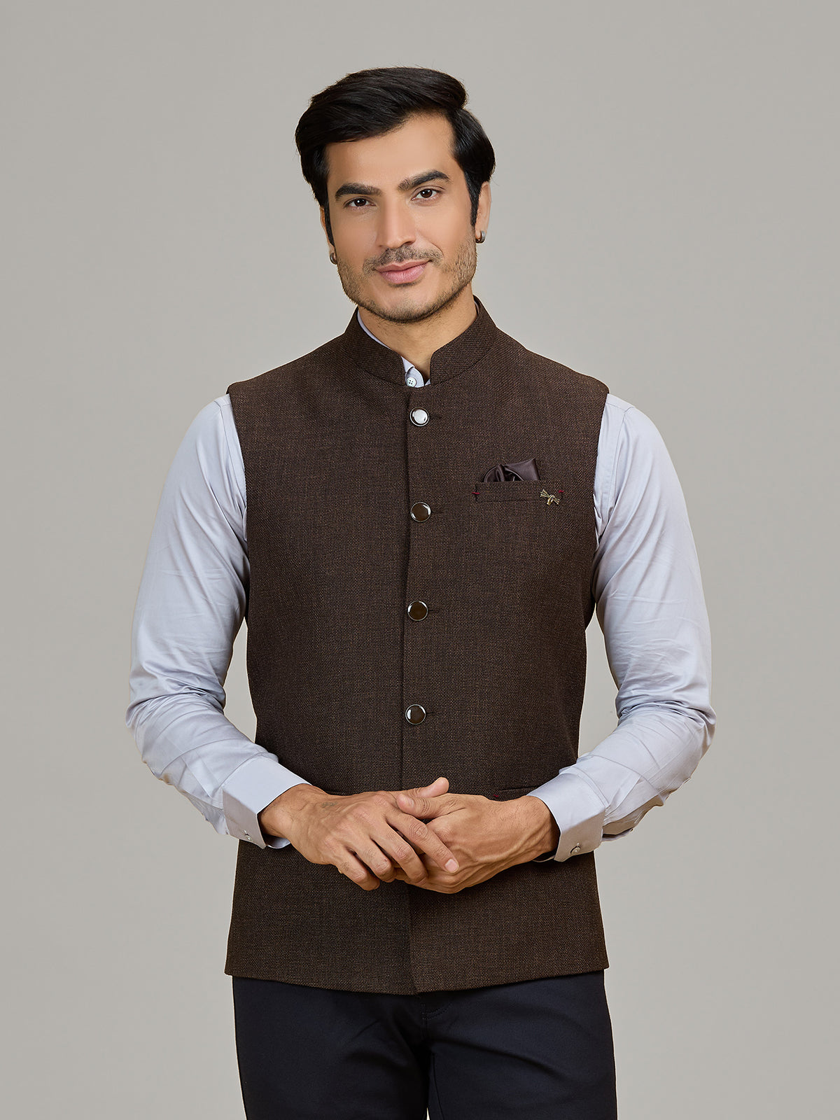 Brown formal wear jute waistcoat for men