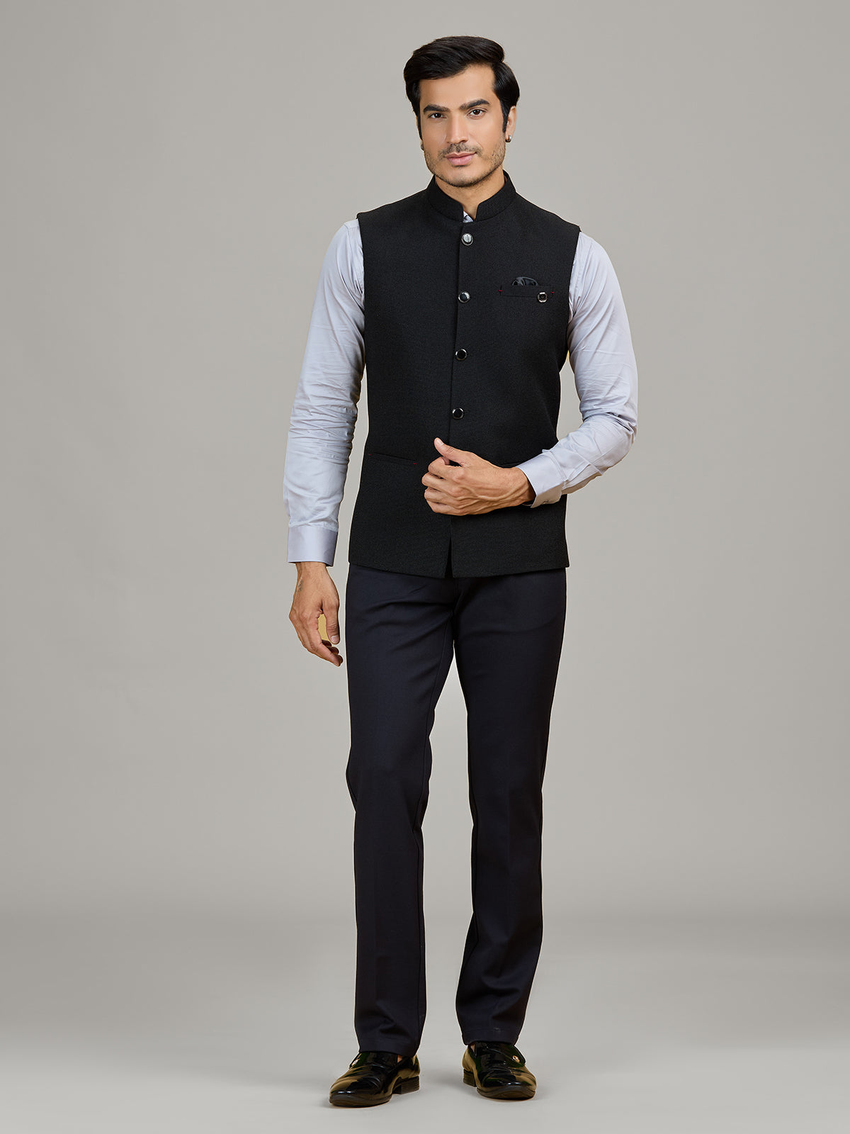 Classic black jute waistcoat for party wear