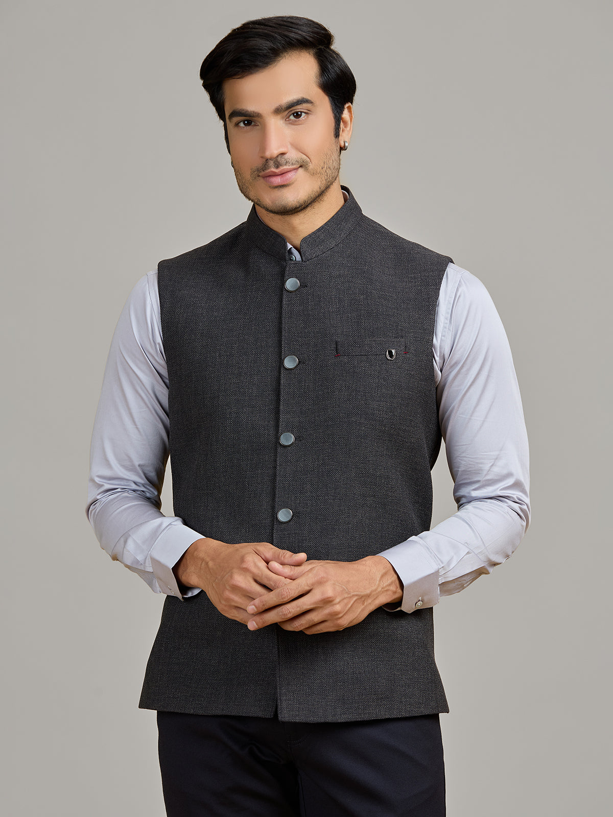 Dark grey jute waistcoat for formal occasions