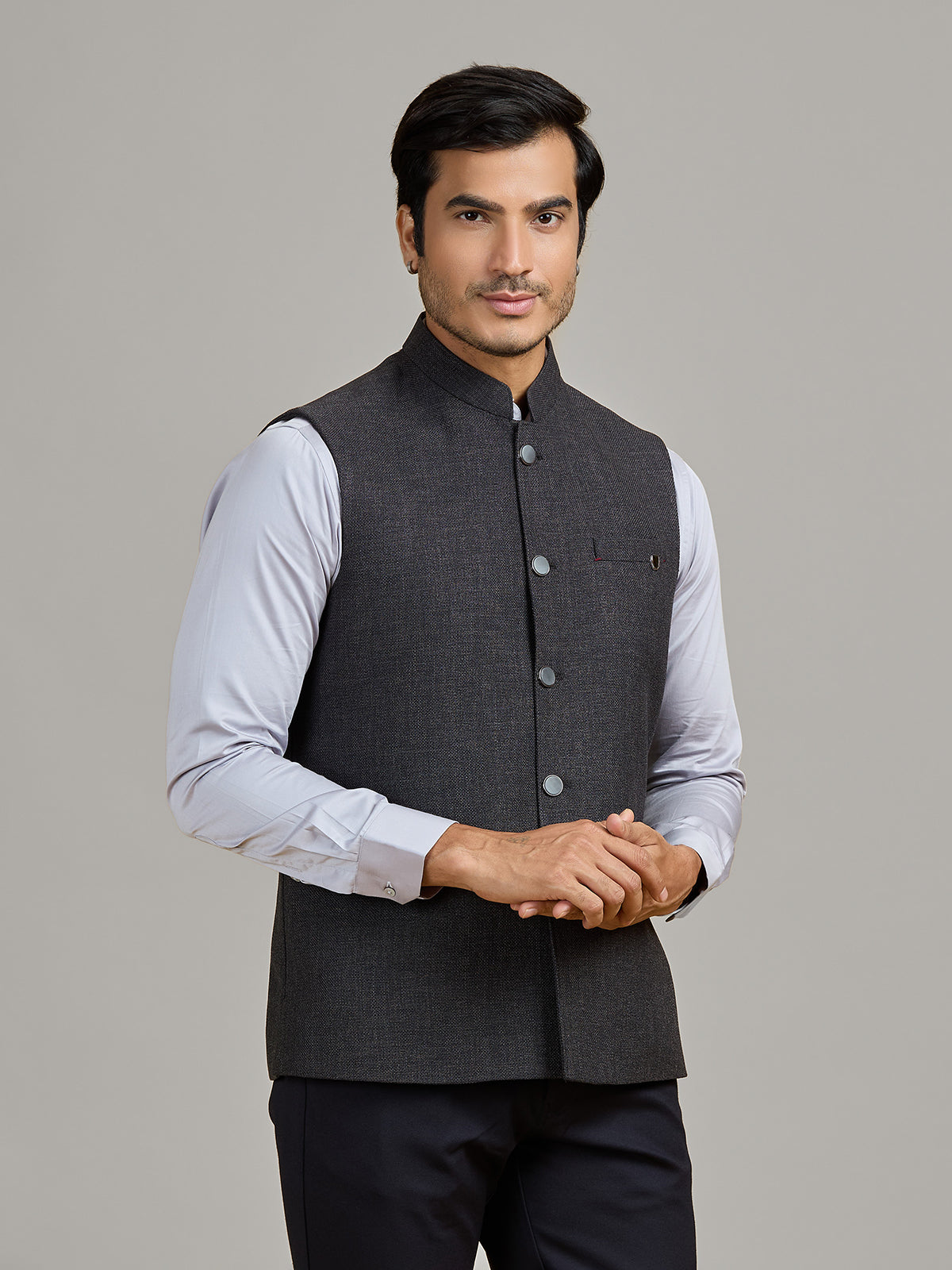 Dark grey jute waistcoat for formal occasions