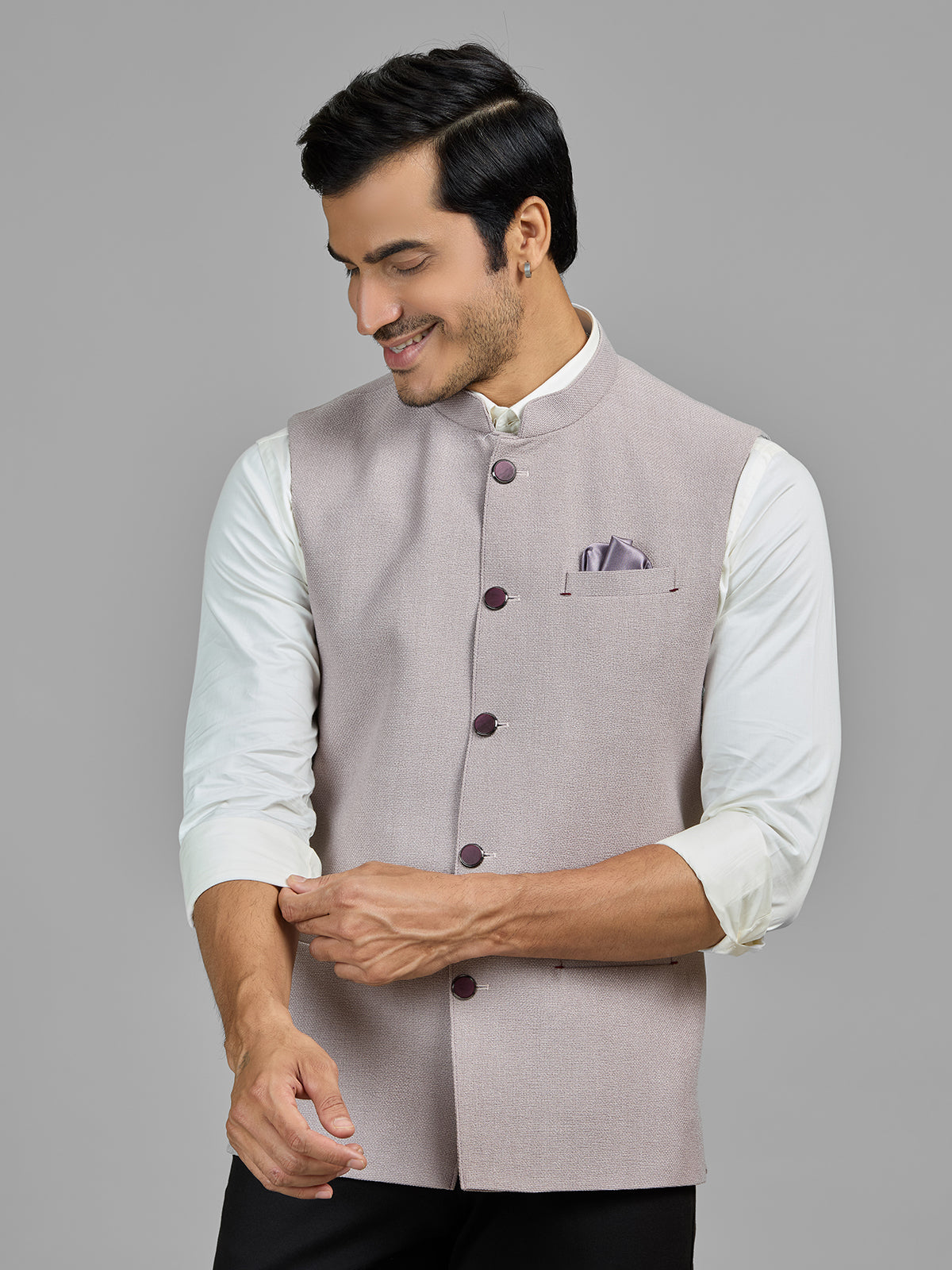 Light pastel pink jute waistcoat for men