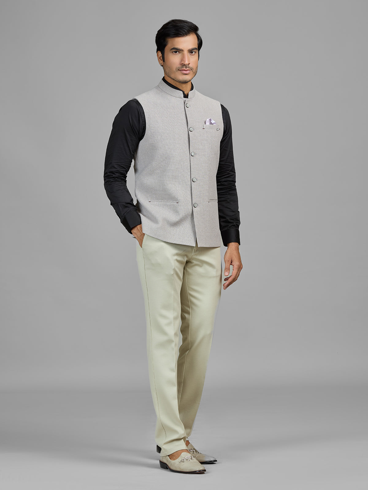 Beige formal wear jute waistcoat for men