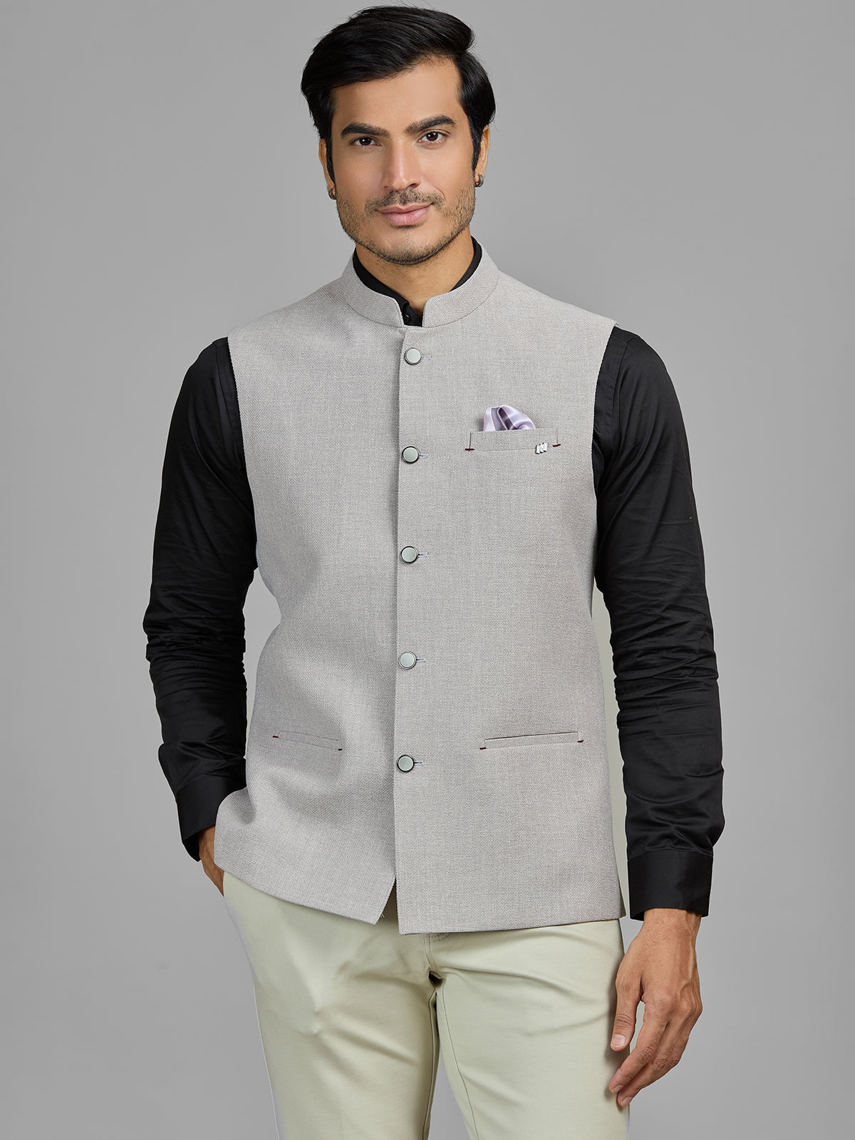 Beige formal wear jute waistcoat for men